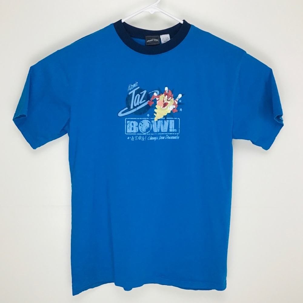 Vintage Looney Tunes Atomic Taz Bowling ringer tee shirt large